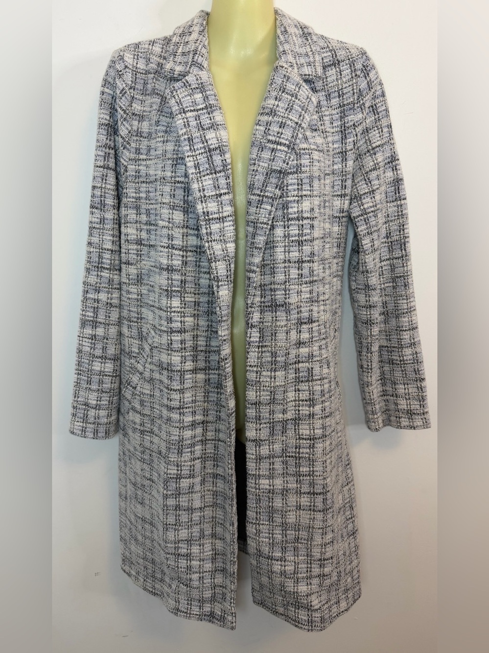 MELLODAY Navy and White Bouclé Long Blazer